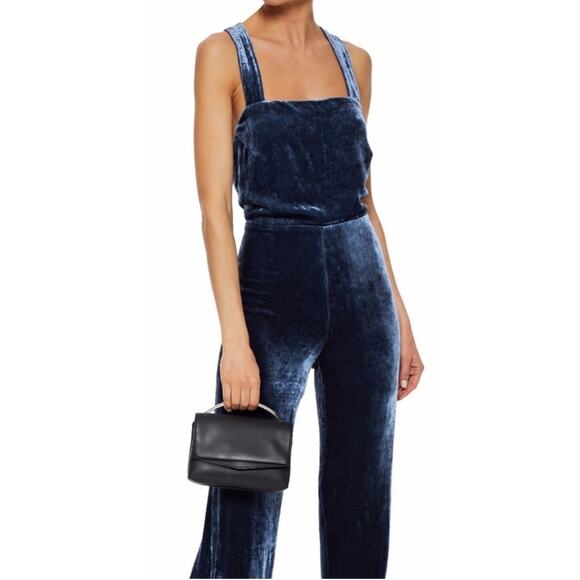 Staud Parker Blue Velvet Maxi Jumpsuit Size 10 - Picture 2 of 10